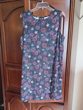 Fireworks Print Sleeveless Shift Dress XL